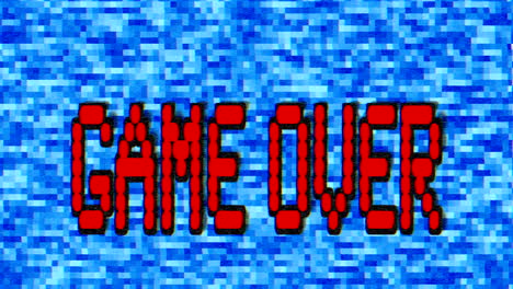 Pulsierendes-Game-Over-Schild-Auf-Blauem,-Pixeligem-Hintergrund