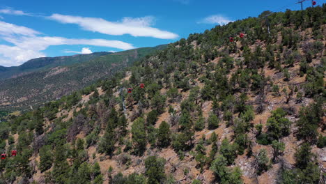 Drone-shot-toward-gondola-ski-lifts,-in-the-highlands-of-Colorado,-in-sunny-USA
