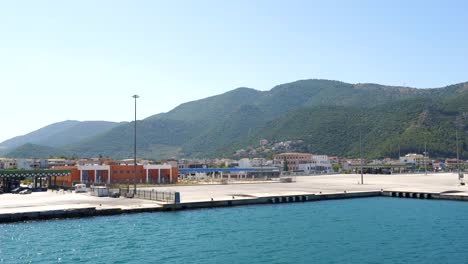 View-from-a-sailing-ferry-of-the-port-in-a-Greek-city-Iqoumenitsa