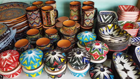 Authentic-Homemade-Pottery,-Traditional-Handcraft-in-Central-Asia,-Close-Up