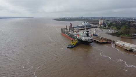 Selbstentladender-Massengutfrachter-Daiwan-Dolphin-Kommt-Im-Hafen-Von-Fray-Bentos-An