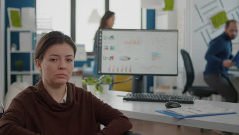 Close-up-of-business-woman-with-disabilities-looking-sad-at-camera