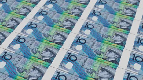 10-Australische-Dollar-Banknoten,-Gedruckt-Von-Einer-Geldpresse