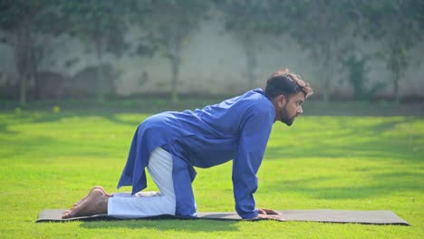 Indischer-Mann-Macht-Kuh-Yoga-Pose