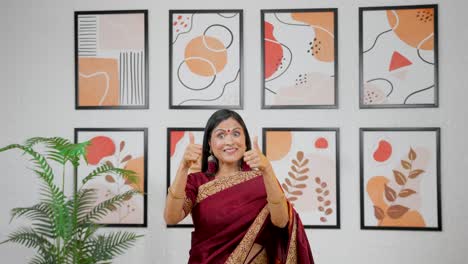 Indian-woman-pointing-upwards-product-space