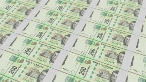 Impresión-De-Billetes-De-200-Pesos-Mexicanos-Mediante-Una-Prensa-De-Dinero
