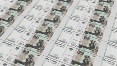 50-Billetes-De-Rublo-Ruso-Impresos-Por-Una-Prensa-De-Dinero