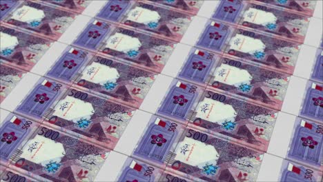 Billetes-De-500-Riales-Qataríes-Impresos-Por-Una-Prensa-Monetaria