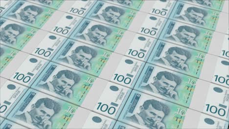 100-Serbische-Dinar-Banknoten,-Gedruckt-Von-Einer-Geldpresse