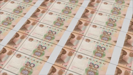 20-Billetes-De-Renminbi-Chinos-Impresos-Por-Una-Prensa-De-Dinero