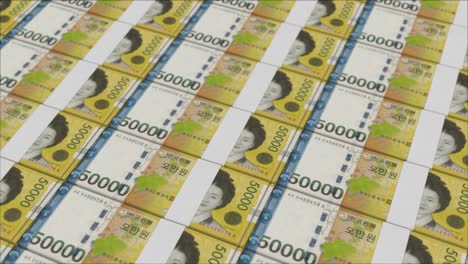 Impresión-De-Billetes-De-50.000-Wones-Surcoreanos-Mediante-Una-Prensa-De-Dinero