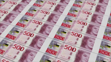 Impresión-De-Billetes-De-500-Coronas-Suecas-Mediante-Una-Prensa-Monetaria