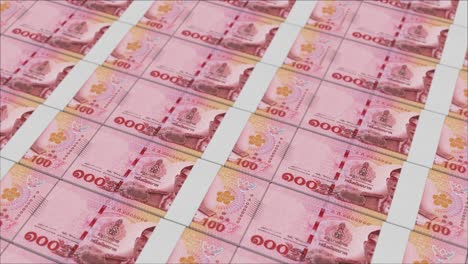 100-Billetes-De-Baht-Tailandés-Impresos-Por-Una-Prensa-De-Dinero