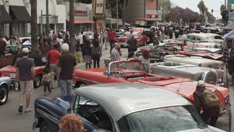 High-angle-of-a-classic-car-show-in-a-California-town-1