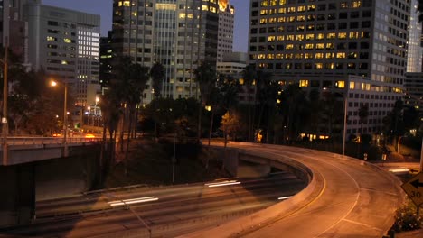Traffic-Moves-In-Time-Lapse-Along-A-Freeway-In-Downtown-Los-Angeles