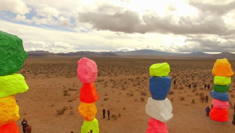 Aerial-Shot-Over-Seven-Mountains-Art-Installation-By-Ugo-Rondinone-In-The-Nevada-Desert-Near-Las-Vegas