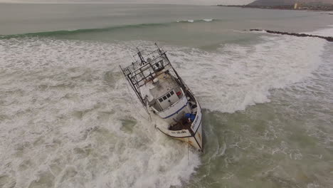 Aerial-Shot-Over-A-Shipwrecked-Fishing-Boat-Near-Ventura-California-2