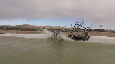 Aerial-Shot-Over-A-Shipwrecked-Fishing-Boat-Near-Ventura-California-6