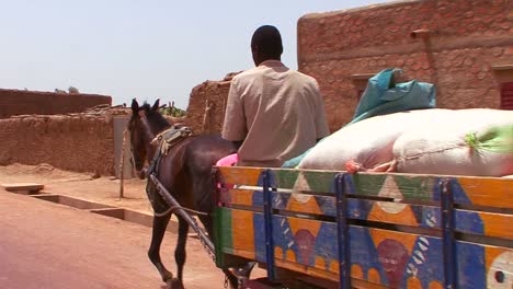 Un-Carro-De-Caballos-Y-Jinete-En-Una-Carretera-Rural-En-Malí