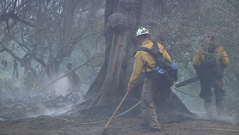 Los-Equipos-De-Bomberos-Limpian-Alrededor-De-Una-Casa-Quemada-Y-Carbonizada-Tras-El-Destructivo-Incendio-De-Thomas