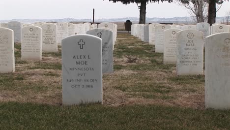 The-Camera-Pans-Right-Across-Rows-Of-White-Headstones-In-An-Old-Military-Cemetery