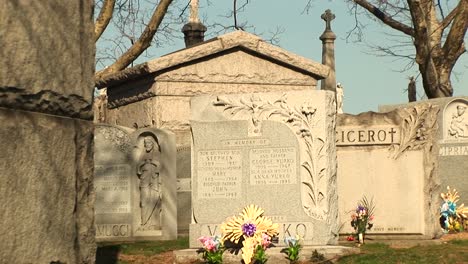 The-Camera-Pans-Through-An-Old-Cemetery'S-Tombstones-And-Mausoleums