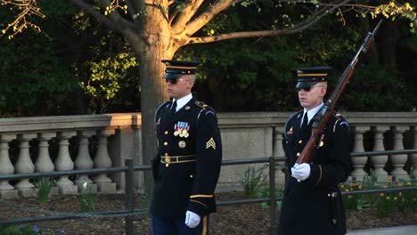 Soldiers-March-Side-By-Side-Toward-A-Monument-In-Washington-Dc