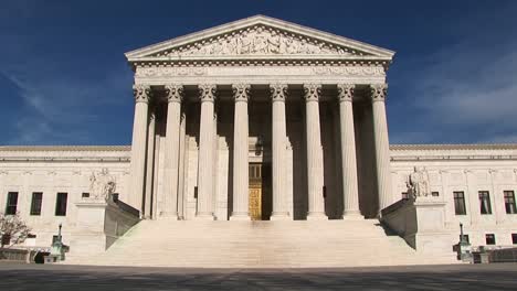 View-Of-The-Columns-And-Steps-At-The-Front-Entrance-To-The-Us-Supreme-Court-Building-In-Washington-Dc