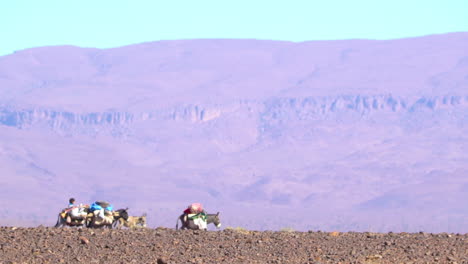 Männer-Führen-Mit-Waren-Bepackte-Esel-Durch-Die-Wüste-In-Marokko