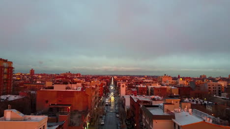 Beautiful-sunset-aerial-shot-flying-over-Brooklyn-New-York-neighborhoods-1
