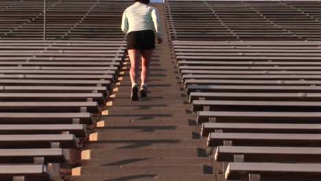 Cangrejo-A-La-Izquierda-De-Una-Mujer-Corriendo-Por-Las-Escaleras-De-Un-Gran-Estadio