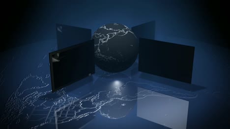 Rotierender-Globus-Mit-TV-Bildschirmen