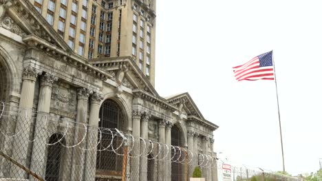USA-Flag-Flying-outside-of-Michigan-Central-Station