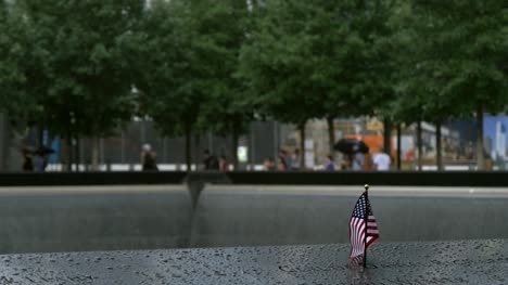 Enfoque-Pull-on-USA-Flag-en-placa-en-911-Memorial