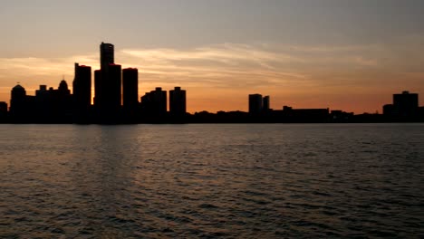 Panning-Across-Silhouetted-Detroit-Skyline