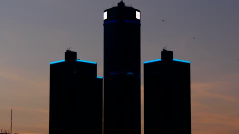 Renaissance-Centre-Silhouetted-at-Sunset