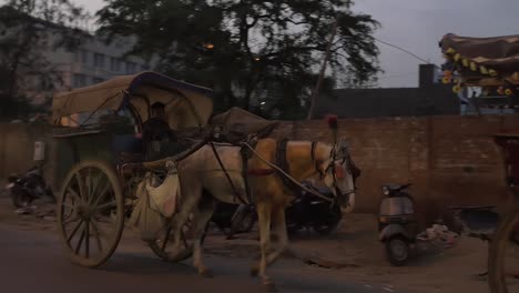 Pferdekutschen-In-Indien-In-Der-Abenddämmerung