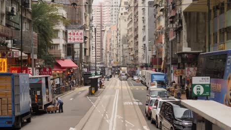 Road-with-Tram-Stop-in-Hong-Kong