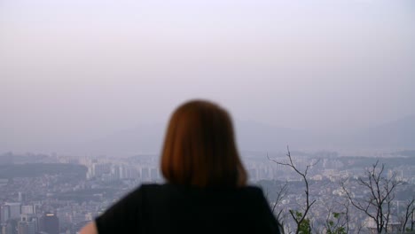 Frau-Mit-Blick-Auf-Die-Skyline-Von-Seoul