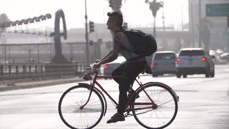 Woman-Riding-Bike-in-Downtown-LA