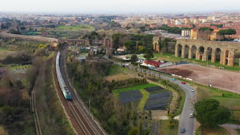 Aerial-View-Of-Train-In-Parco-Degli-Aquedotti