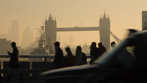 Pedestrians-And-Traffic-Crossing-Bridge