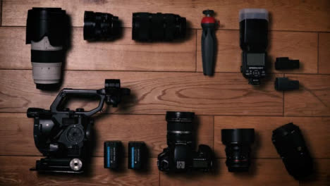 Flat-Lay-Stop-Motion-Clip-Camera-Gear-Sliding-Out-of-Frame