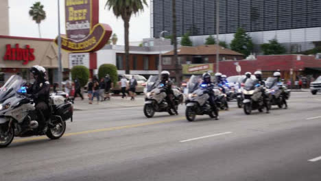 Hollywood-Pan-of-Police-Motorbike-Convoy-During-Protests