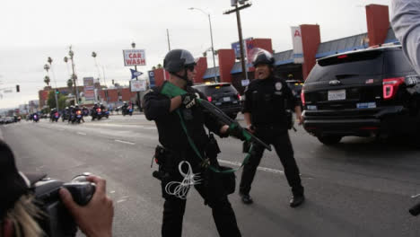 Hollywood-Police-Moving-Back-Shout-at-Protesters