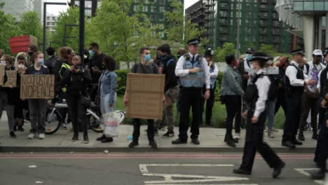 London-Line-of-Protestors-on-Curbside-During-BLM-Protests