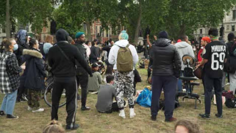 Londoner-Gruppe-Von-Aktivisten,-Die-Im-Park-Zu-Musik-Tanzen