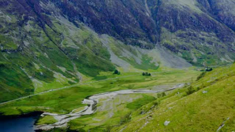 Aerial-Drone-Shot-of-Road-Through-the-Glen-Coe-Hills-01