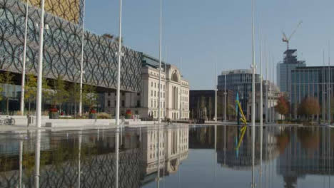 Left-to-Right-Panning-Shot-of-Centenary-Square-In-Birmingham-