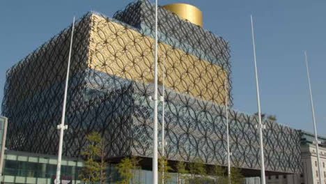 Upward-Panning-Shot-of-Library-of-Birmingham-In-Centenary-Square